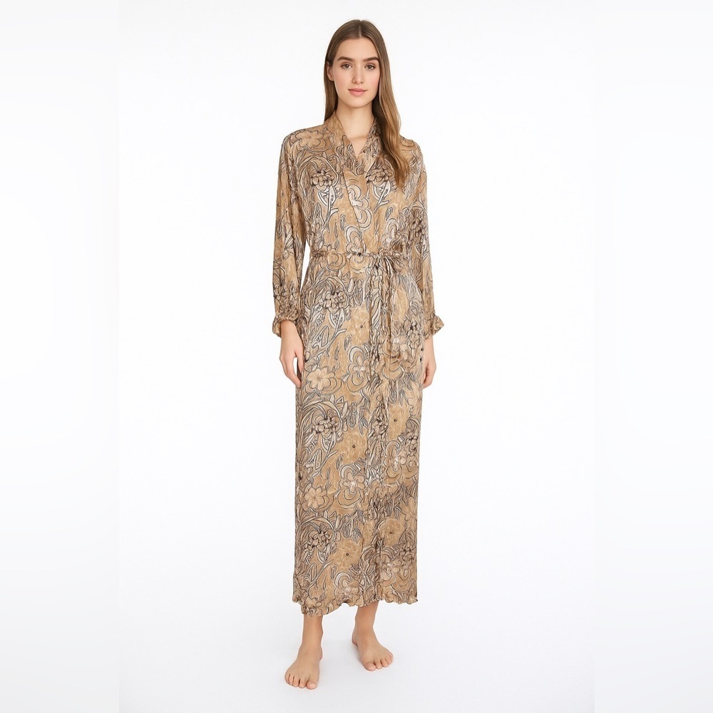 NK IMODE Silk Blend Velvet Burnout Floral Luxurious Long Robe